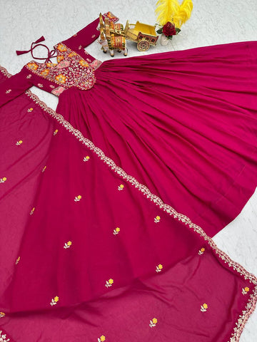 Elegant Pink Color Star Georgette  Sequence With Thread Work Gown