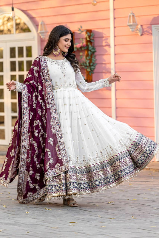 Embellished Fully Stitch Purple Color Heavy Faux Georgette With Embroidery Sequence Work Designer Gown