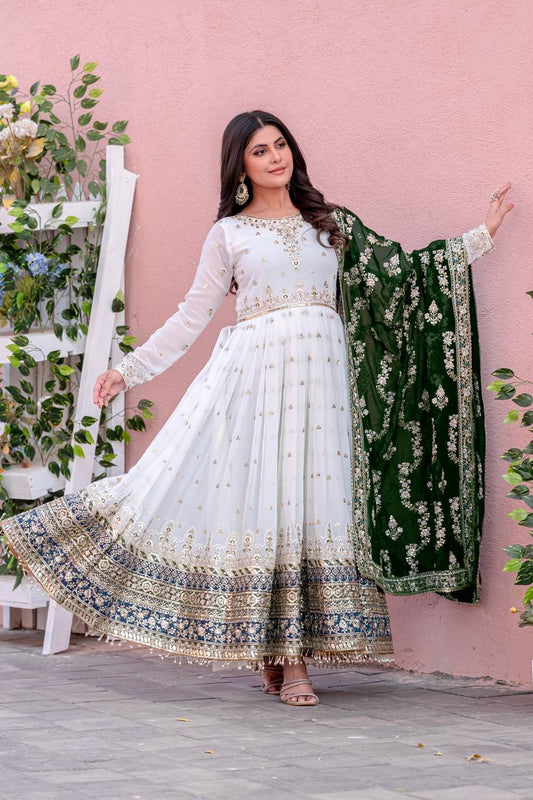 Embellished Fully Stitch Green Color Heavy Faux Georgette With Embroidery Sequence Work Designer Gown