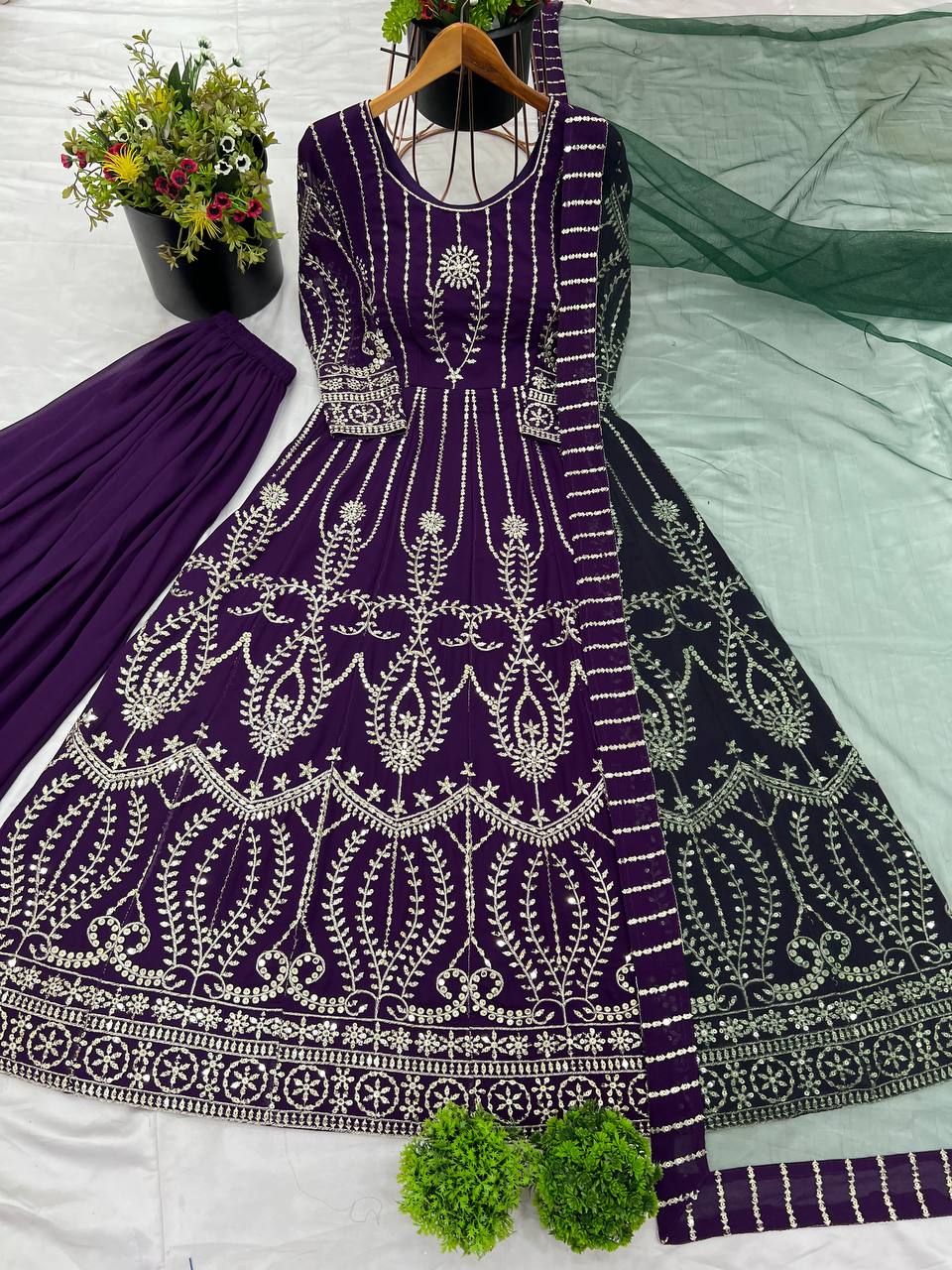 Opulent Purple Color Faux Georgette With Heavy Embroidery Sequence Work Palazzo Suit