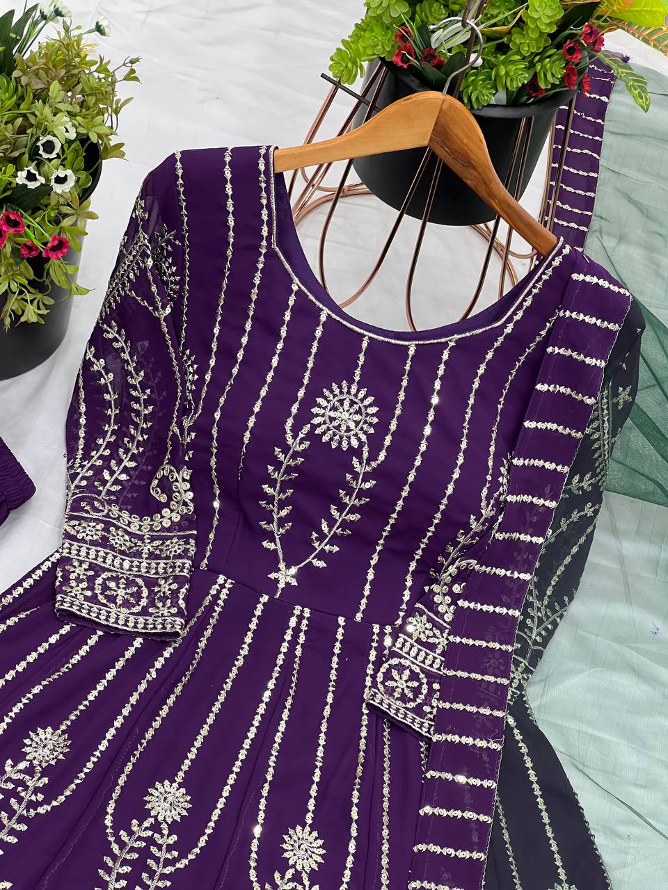 Opulent Purple Color Faux Georgette With Heavy Embroidery Sequence Work Palazzo Suit