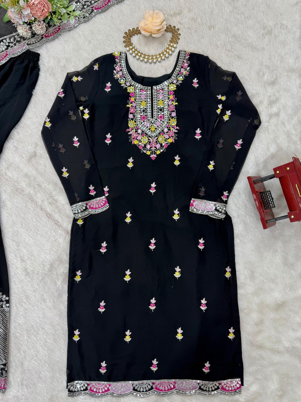 Function Wear Black Color Faux Georgette And Thread With Sequence Work Sharara Suit