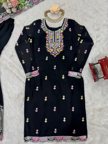 Function Wear Black Color Faux Georgette And Thread With Sequence Work Sharara Suit