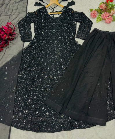 Function Wear Black Color Faux Blooming Sequins And Thread Embroidered Work Anarkali Suit