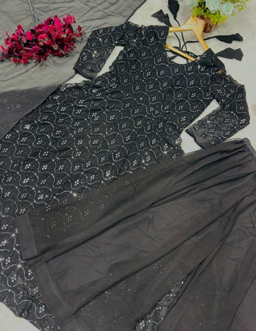 Function Wear Black Color Faux Blooming Sequins And Thread Embroidered Work Anarkali Suit