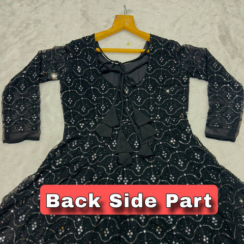 Function Wear Black Color Faux Blooming Sequins And Thread Embroidered Work Anarkali Suit