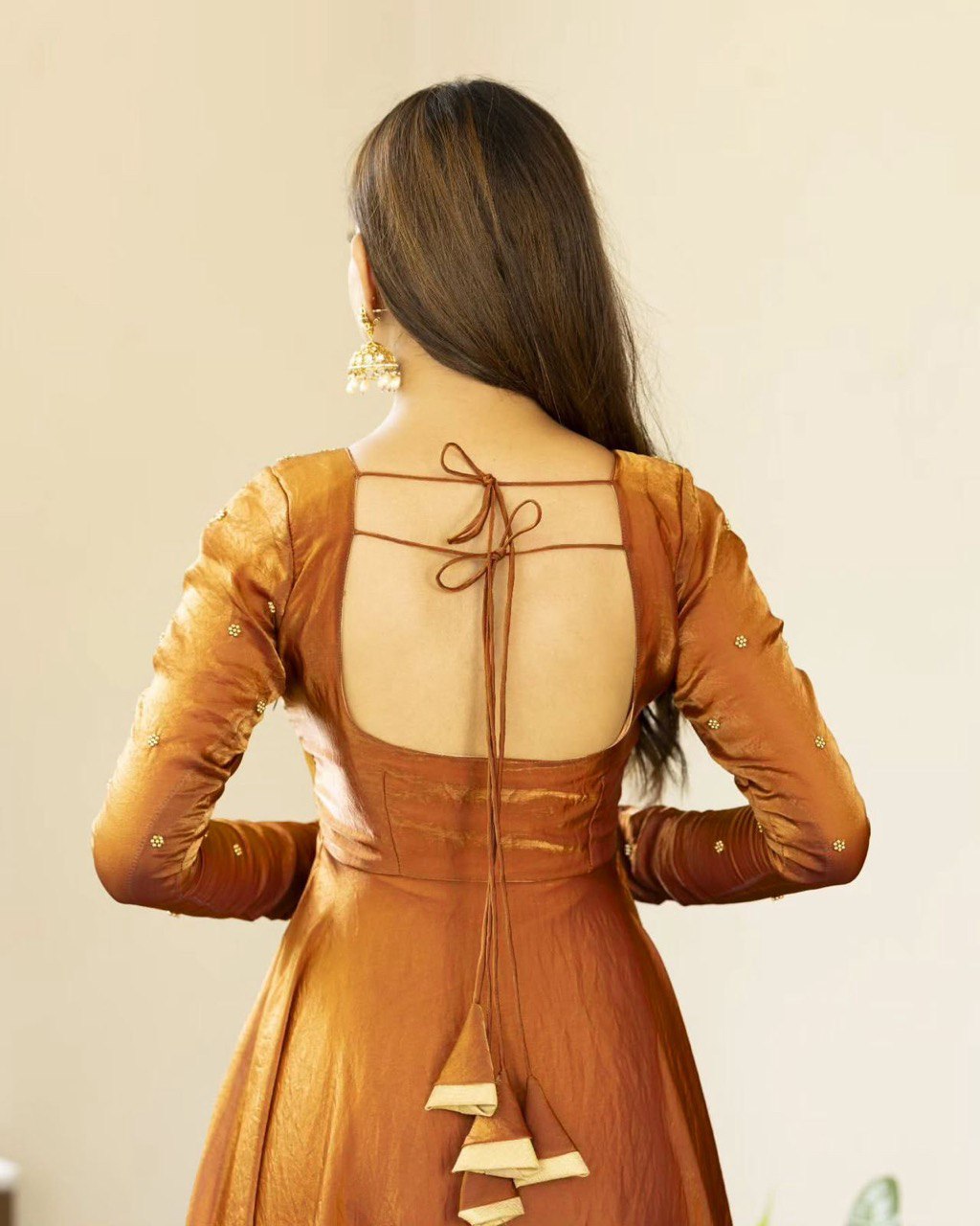 Ceremony Wear Golden Color Fendi Silk Thread And Sequence Designer Gown