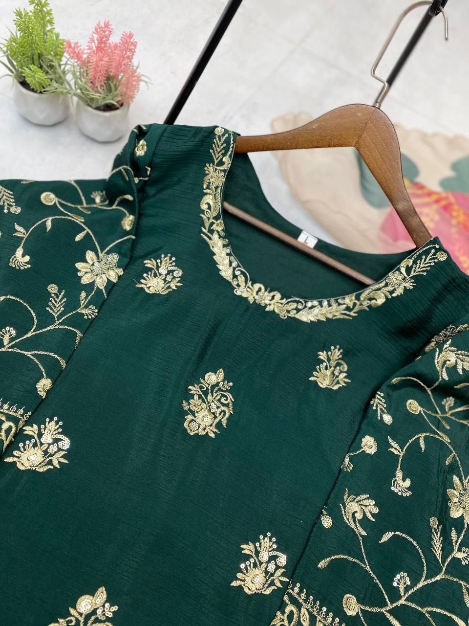 Party Wear Green Color Chinon And Sequence Embroidery Work Sharara Suit