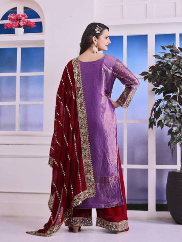 Terrific Purple Color Heavy Frendy Silk Beautiful Embroidery And Sequence Work Palazzo Suit