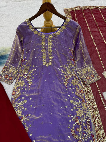 Terrific Purple Color Heavy Frendy Silk Beautiful Embroidery And Sequence Work Palazzo Suit