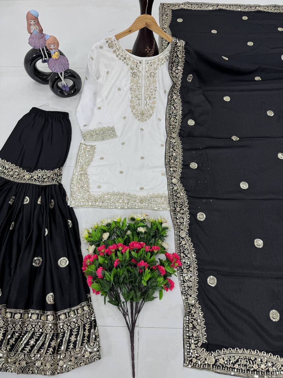 Wedding Wear Black Color Heavy Chinon With Embroidered Sequence Work Designer Sharara Suit