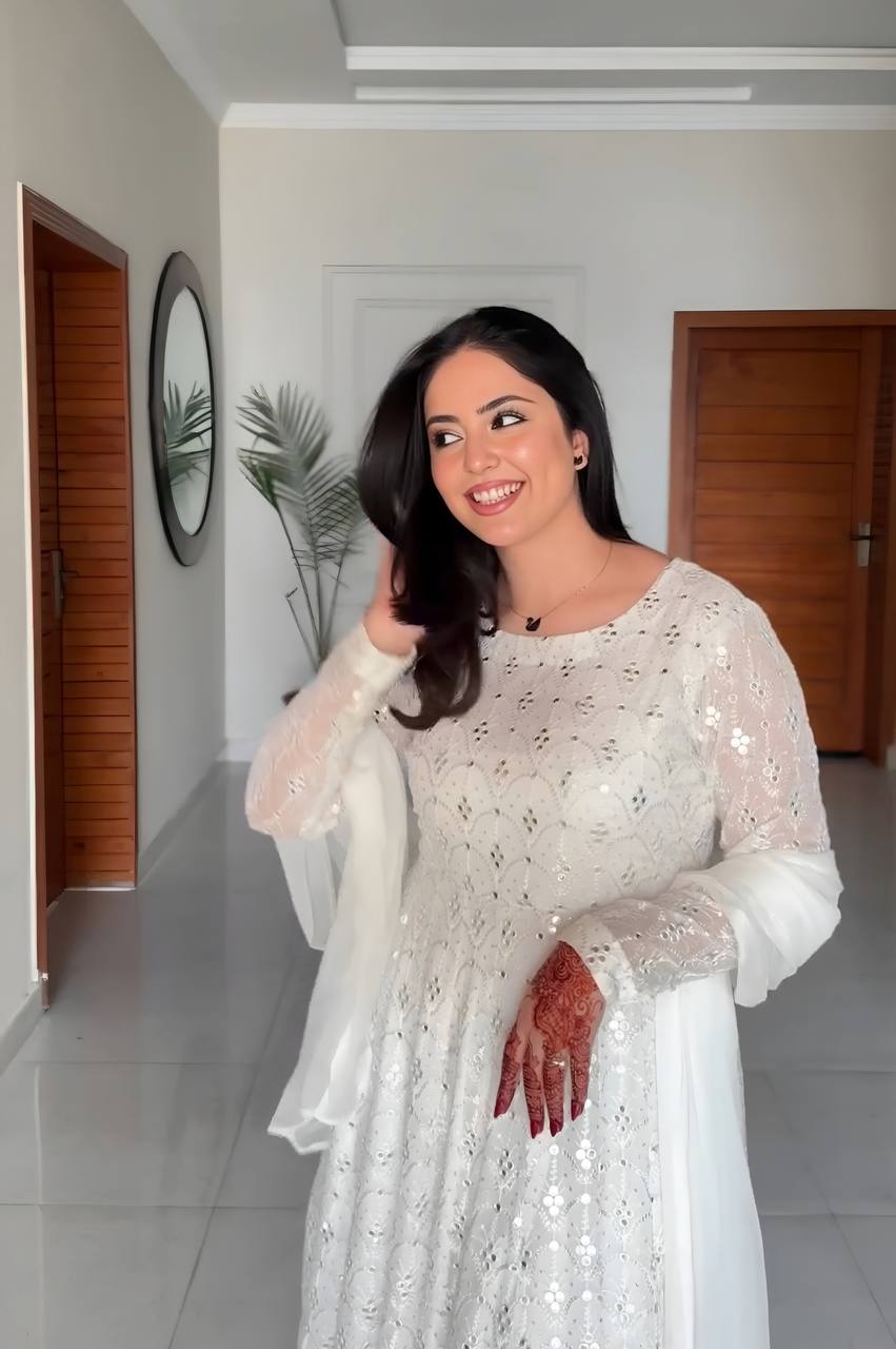 Gorgeous White Color Faux Blooming With Heavy Sequins And Thread Embroidered Work Palazzo Suit