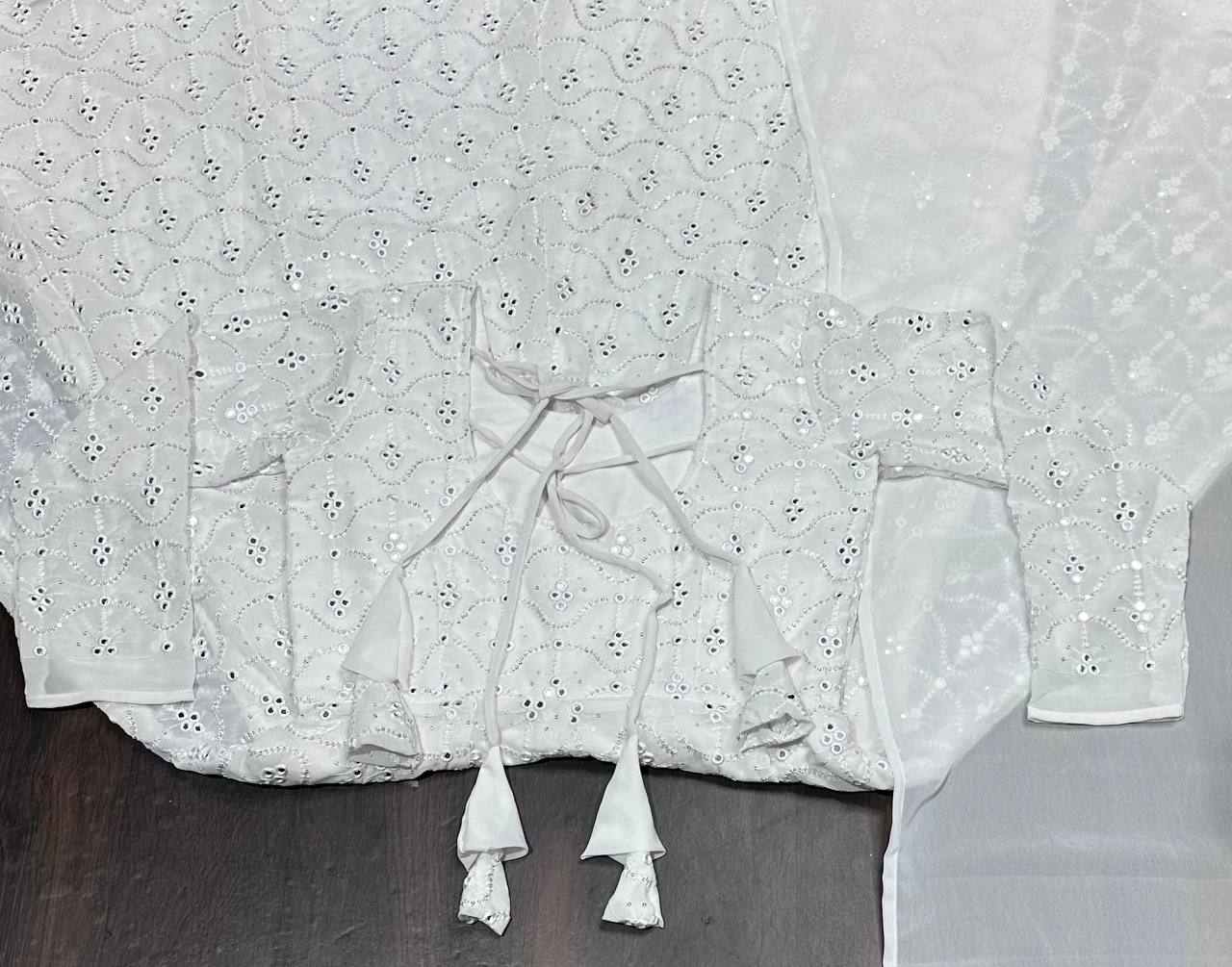 Gorgeous White Color Faux Blooming With Heavy Sequins And Thread Embroidered Work Palazzo Suit