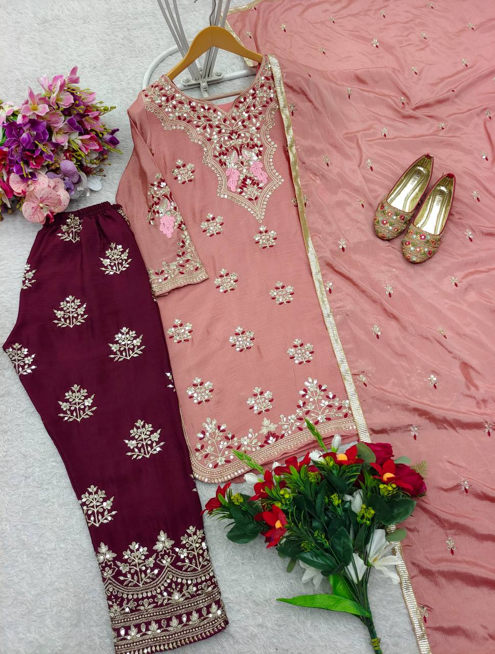 Ceremony Wear Chocolate Color Pure Cinon Silk With Heavy Embroidery 5mm Sequence Work Salwar Suit