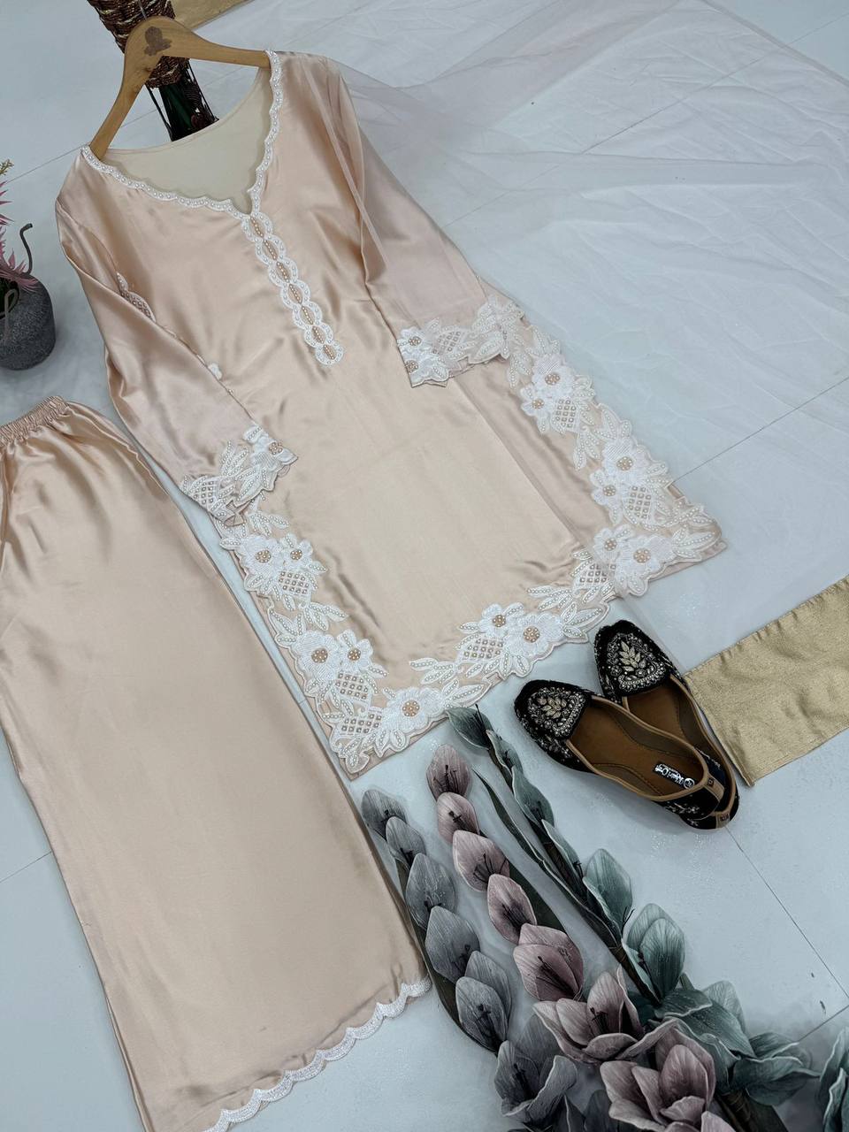 Wedding Wear Cream Color Heavy Natural Silk With Embroidery Work Salwar Suit