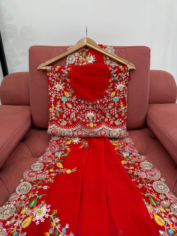 Exclusive Red Color Faux Georgette Thread And Sequence Work Saree