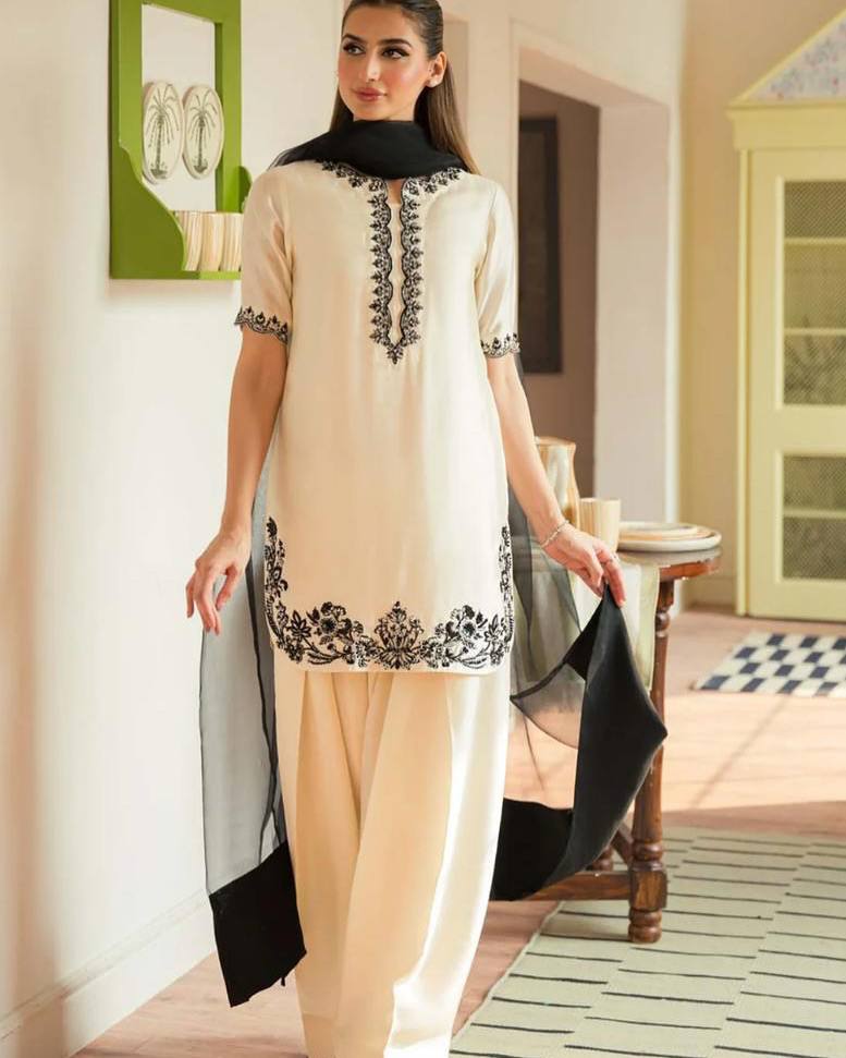 Function Wear White Color Pure Natural Crepe With Beads Hand Work Embroidery Work Palazzo Suit