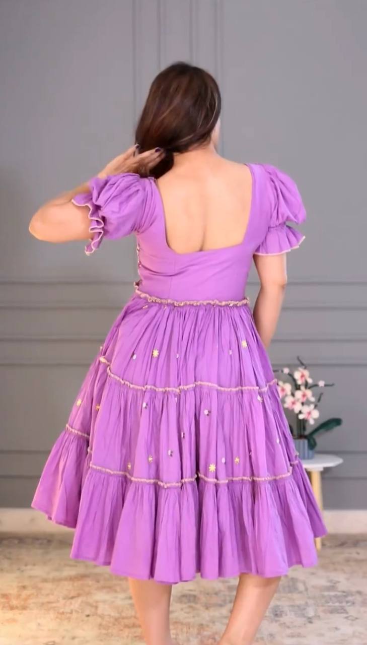 Beautiful Lavender Color 12Kg Rayon Embroidery Work Beautiful Gown