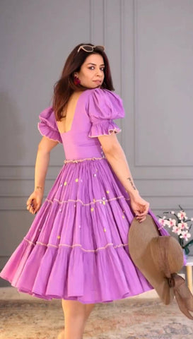 Beautiful Lavender Color 12Kg Rayon Embroidery Work Beautiful Gown