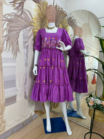 Beautiful Lavender Color 12Kg Rayon Embroidery Work Beautiful Gown