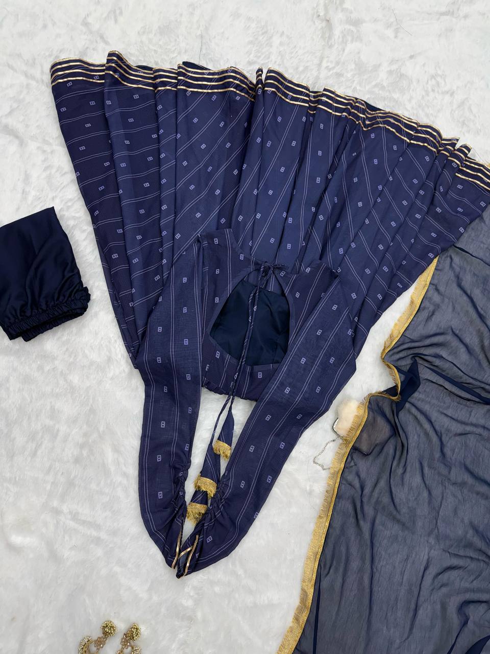 Mesmerizing Navy Blue Color Softy Chex Digital Printed Padded Anarkali Suit