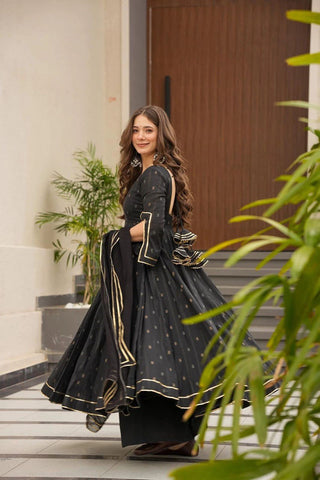 Mesmerizing Black Color Softy Chex Digital Printed Padded Anarkali Suit