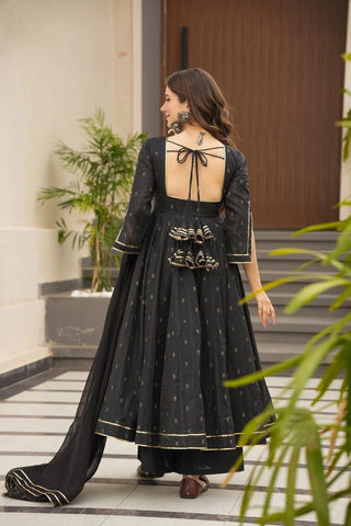 Mesmerizing Black Color Softy Chex Digital Printed Padded Anarkali Suit
