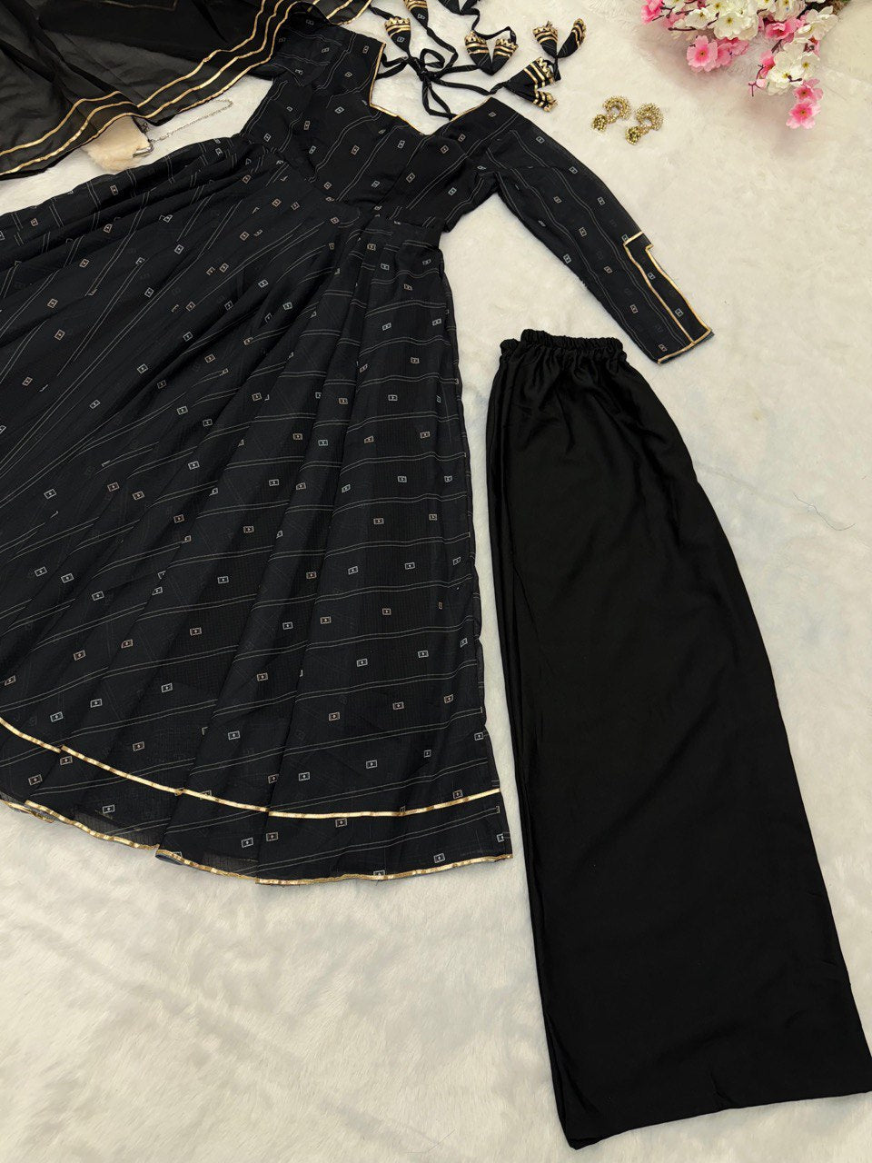 Mesmerizing Black Color Softy Chex Digital Printed Padded Anarkali Suit