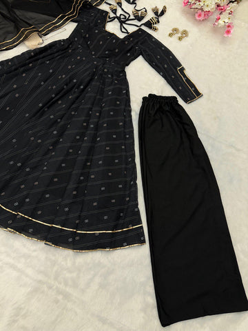Mesmerizing Black Color Softy Chex Digital Printed Padded Anarkali Suit