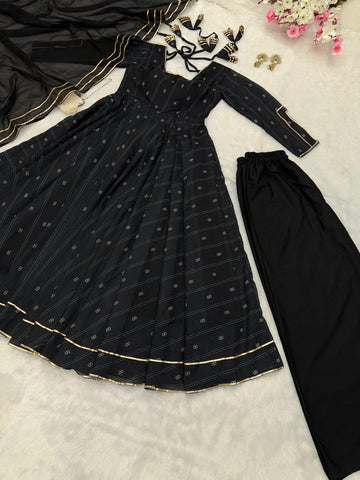 Mesmerizing Black Color Softy Chex Digital Printed Padded Anarkali Suit