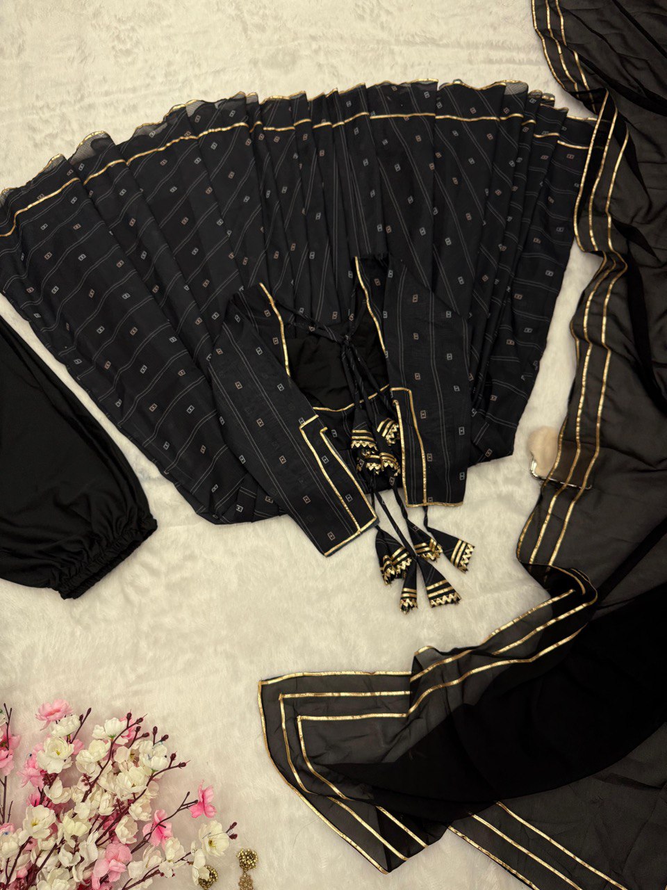 Mesmerizing Black Color Softy Chex Digital Printed Padded Anarkali Suit