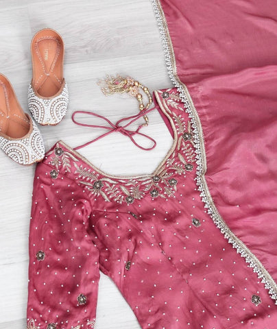 Party Wear Pink Color Pure Heavy Chinon Silk With Embroidery Work Beautiful Sharara Suit