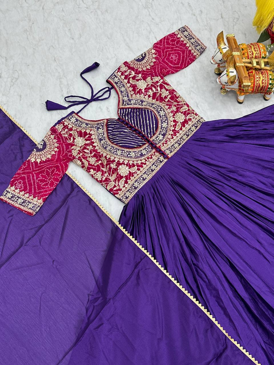 Fancy Royal Blue Color Pure Chinon With Pure Bandhrej Work Beautiful Gown