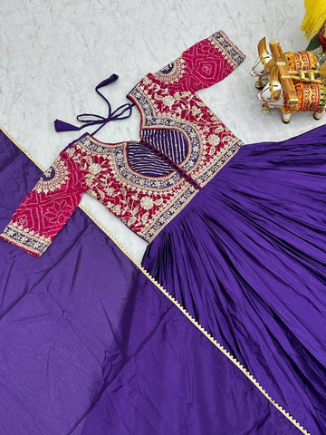 Fancy Royal Blue Color Pure Chinon With Pure Bandhrej Work Beautiful Gown