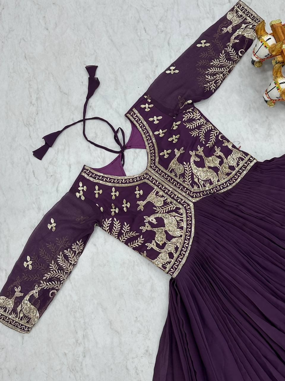 Fabulous Wine Color Faux Georgette With Sequence Work Beautiful Gown