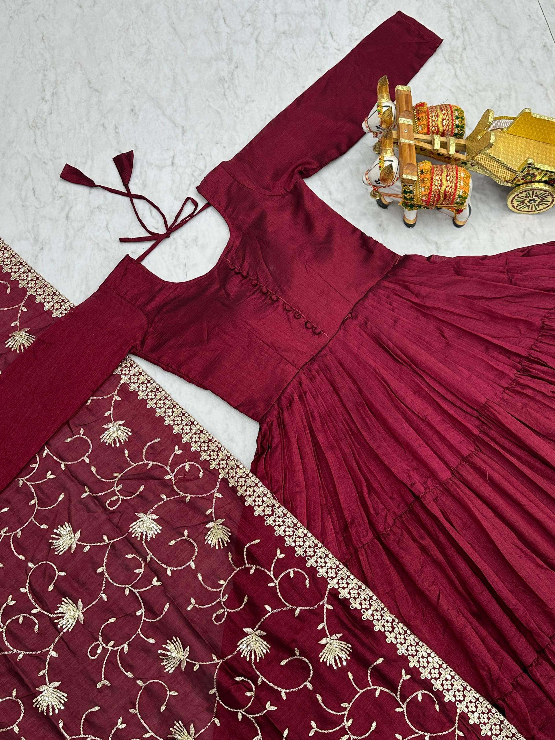 Reception Wear Wine Color Pure Vichitra Silk Designer Gown