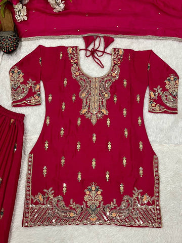 Celebrity Style Heavy chinon silk Material With Sequence Embroidery Work Sharara Suit