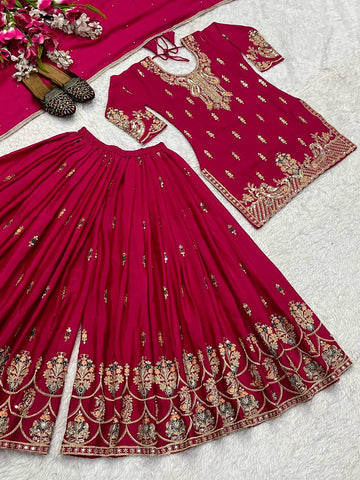 Celebrity Style Heavy chinon silk Material With Sequence Embroidery Work Sharara Suit