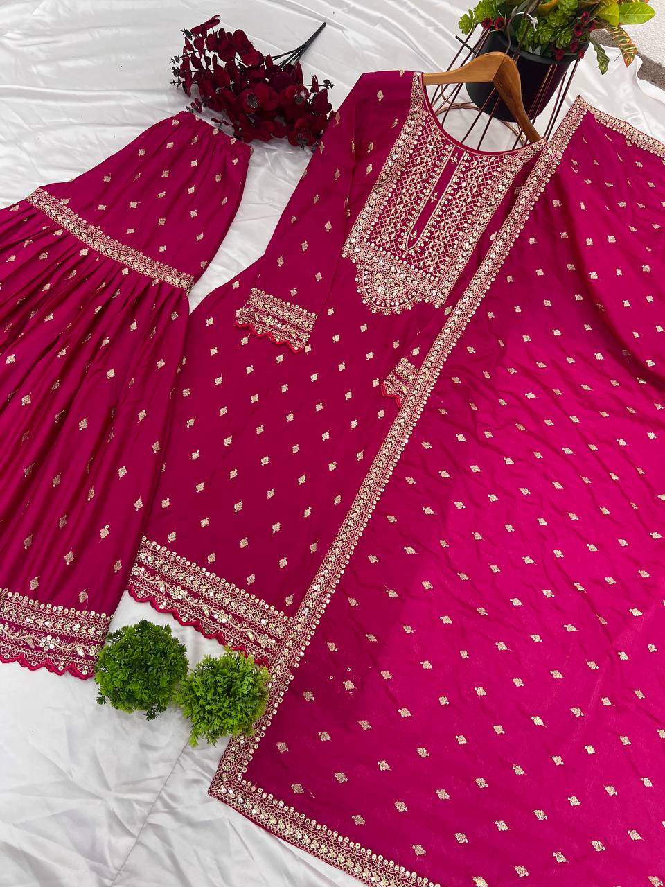 Trendy Pink Color Heavy Georgette Embroidery Work Designer Sharara Suit