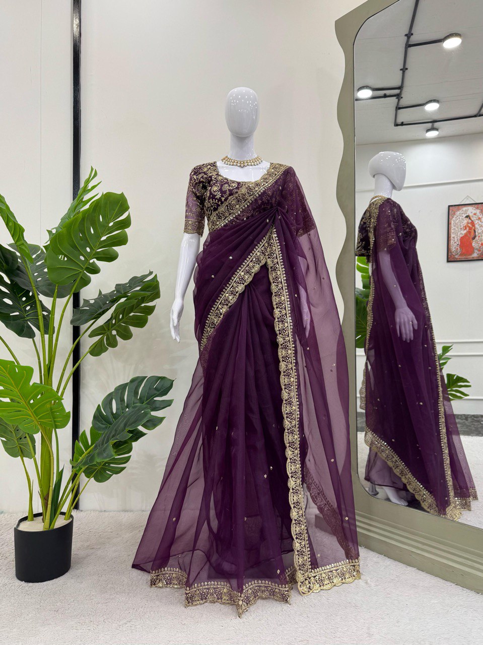 Alluring Purple Color Heavy Organza Silk Thread With Sequence Work Designer Saree