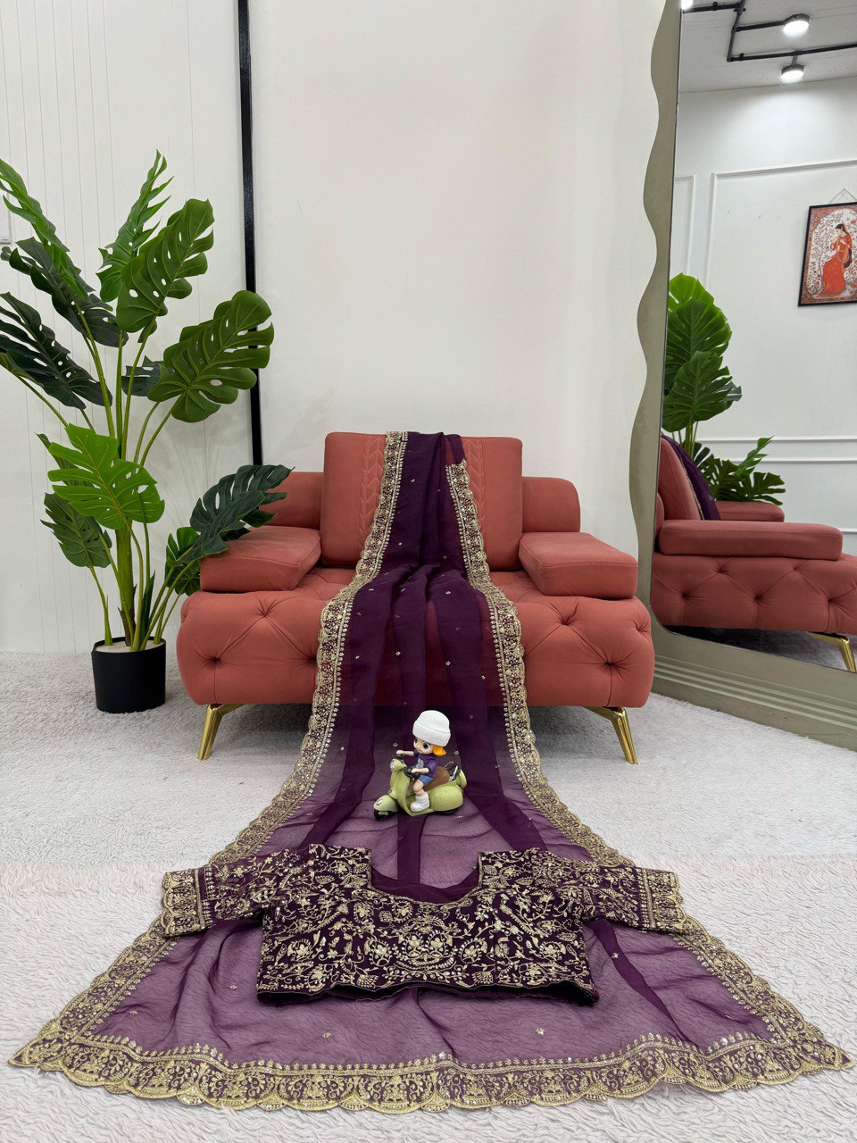 Alluring Purple Color Heavy Organza Silk Thread With Sequence Work Designer Saree