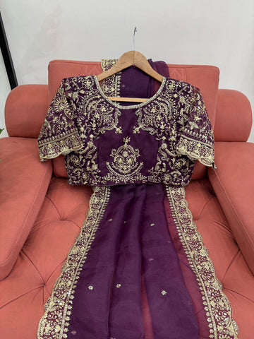 Alluring Purple Color Heavy Organza Silk Thread With Sequence Work Designer Saree