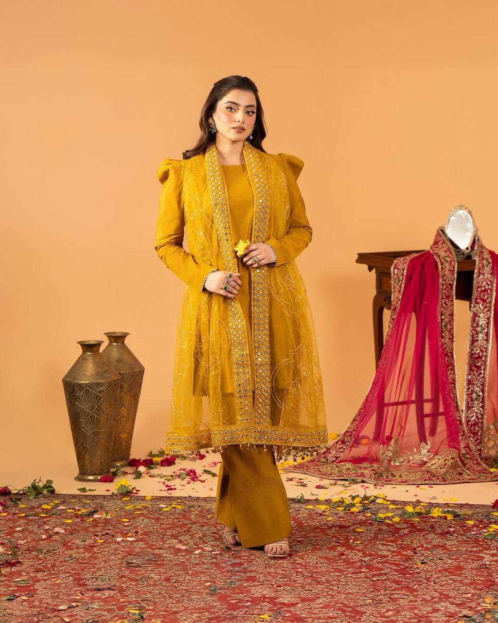 Function Wear Haldi Special Yellow Color Heavy Natural Crep Silk Fancy Less Border Work Salwar Suit