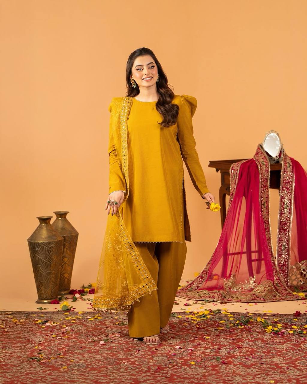 Function Wear Haldi Special Yellow Color Heavy Natural Crep Silk Fancy Less Border Work Salwar Suit
