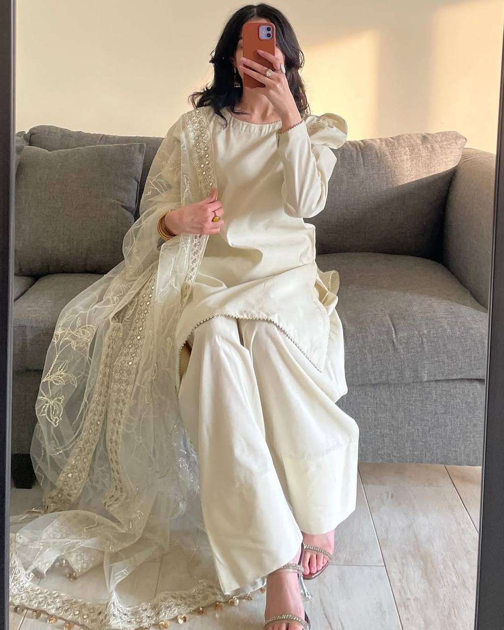 Function Wear White Color Heavy Natural Crep Silk Fancy Less Border Work Salwar Suit