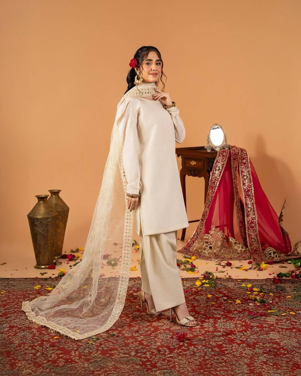 Function Wear White Color Heavy Natural Crep Silk Fancy Less Border Work Salwar Suit