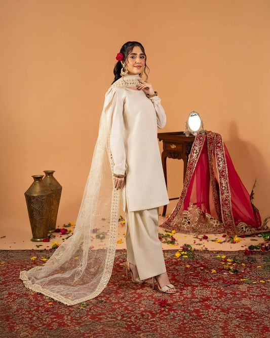 Function Wear White Color Heavy Natural Crep Silk Fancy Less Border Work Salwar Suit