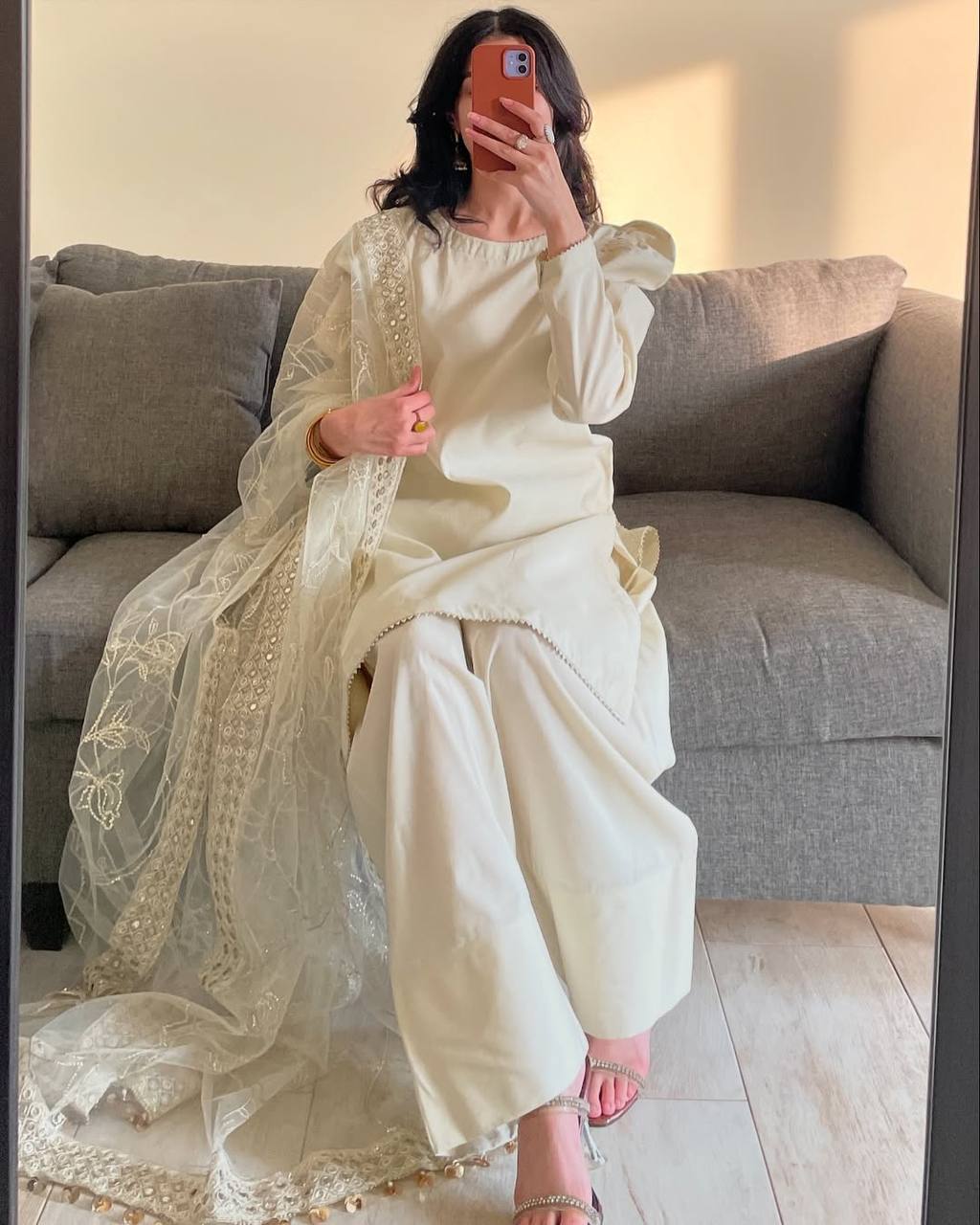 Function Wear White Color Heavy Natural Crep Silk Fancy Less Border Work Salwar Suit