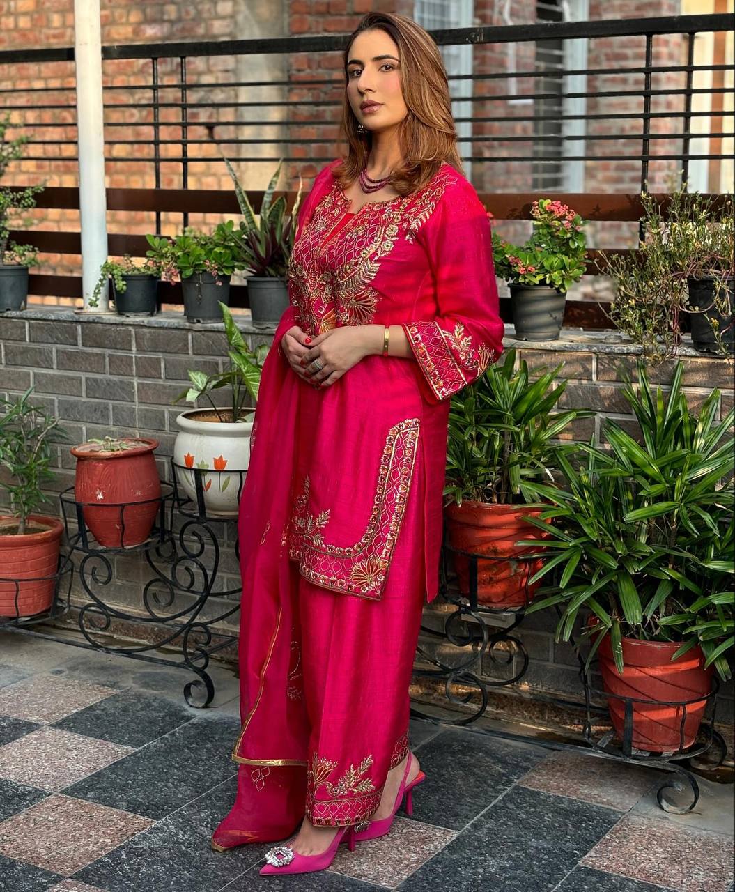 Function Wear Pink Color Pure Heavy Chinnon Silk With Heavy Embroidery Sequence Work Kurta Set