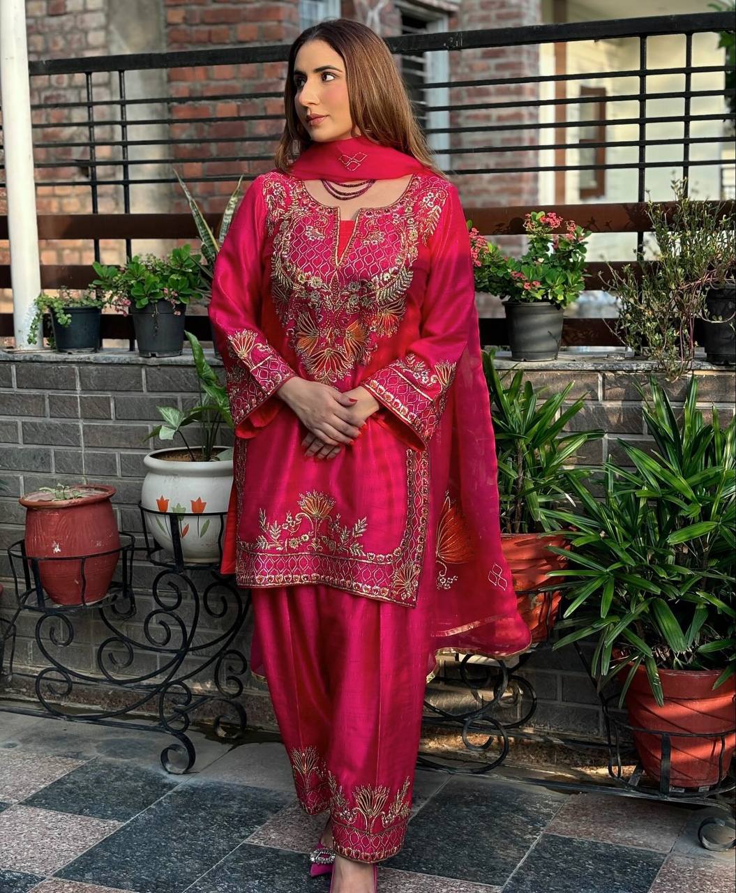 Function Wear Pink Color Pure Heavy Chinnon Silk With Heavy Embroidery Sequence Work Kurta Set